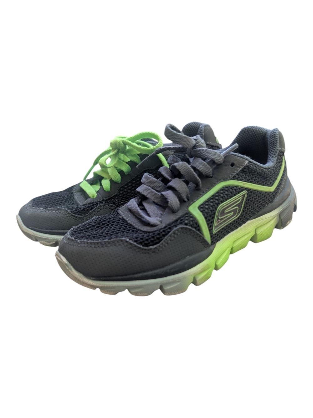 Skechers toddler Sneakers Sz 13 Black Neon Green Mesh Shoes Go Run